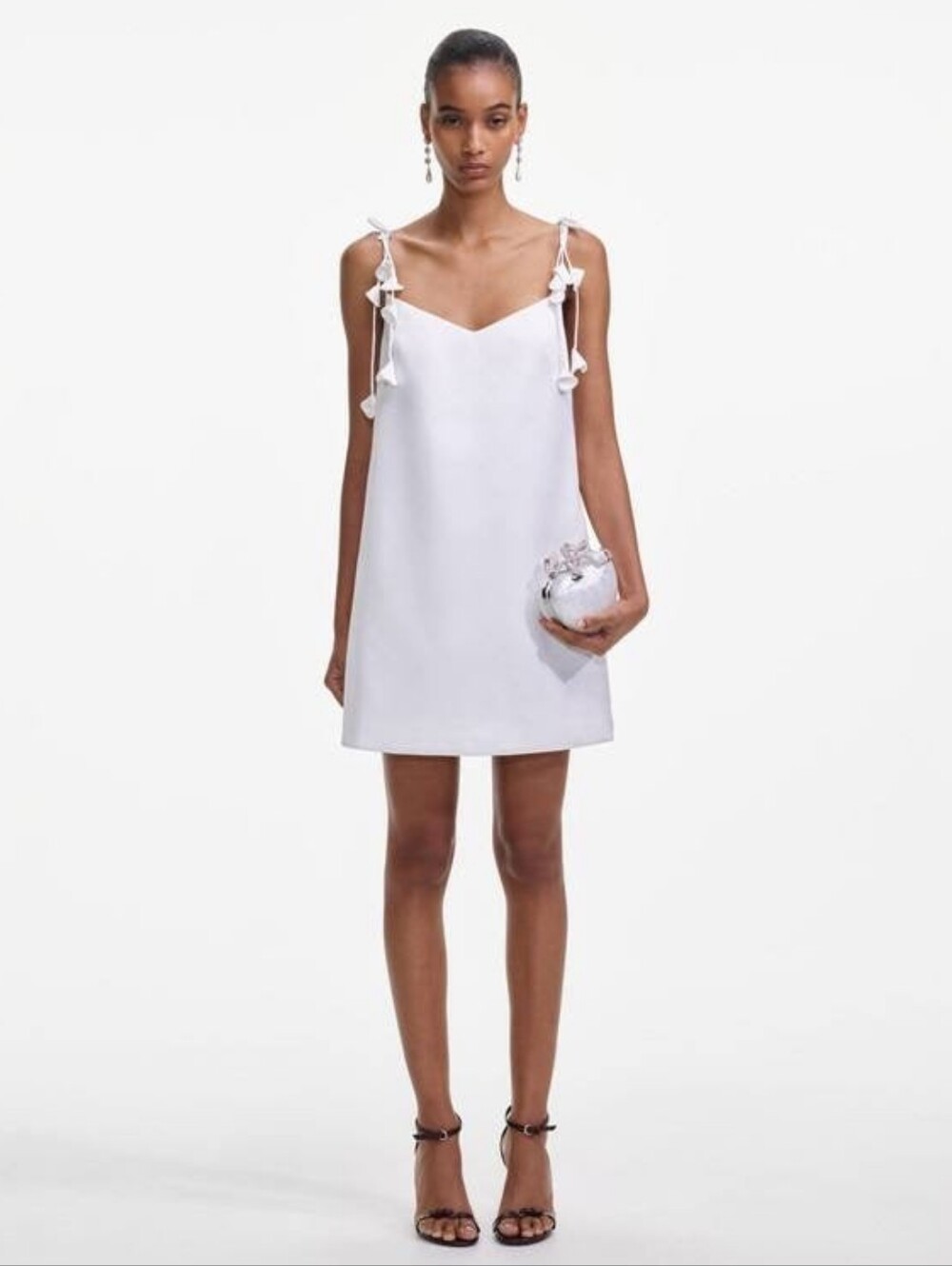 SELF-PORTRAIT White Satin Flower Mini Dress